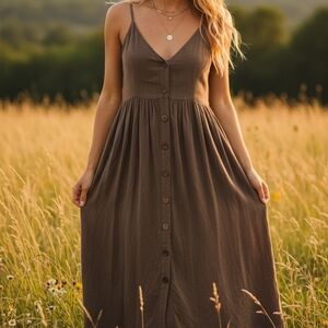 Chic Brown Button-Down Maxi Dress